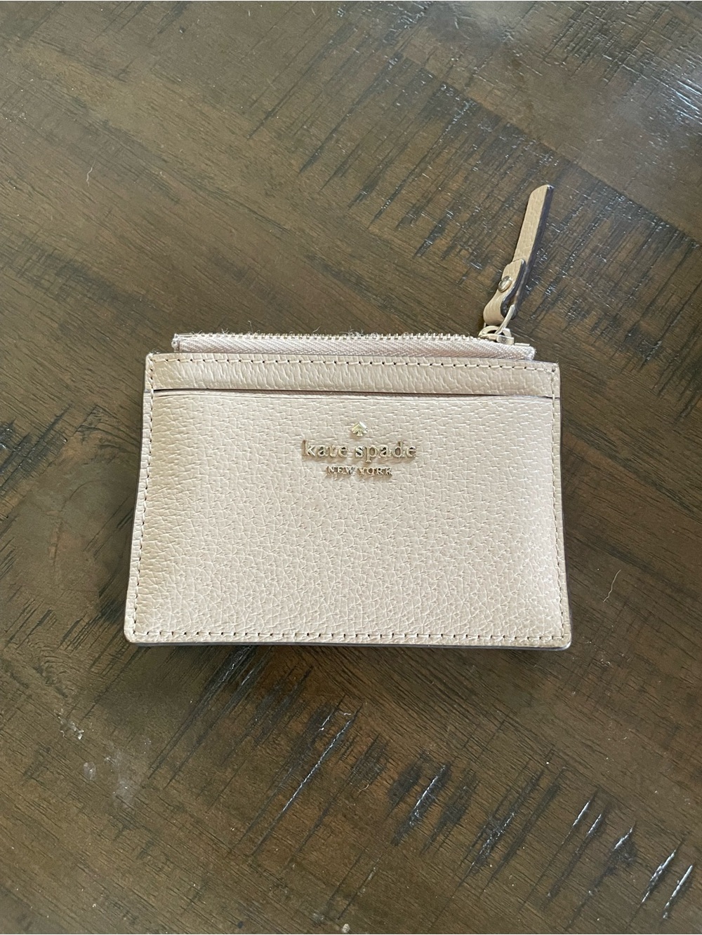 kate spade metallic blush pink zip cardholder